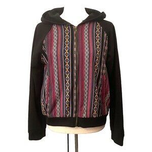 Women's Black and Multicolor Patterned Hoodie